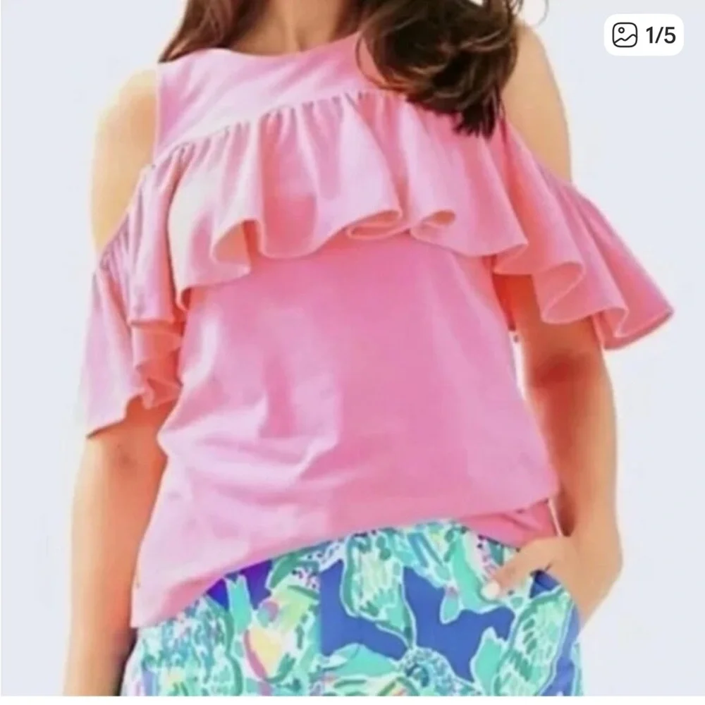Lilly Pulitzer NWT Lyra Barbie Pink Ruffle Blouse M